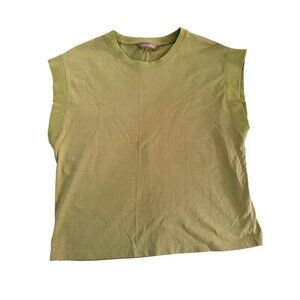 Sans & Sans Womens Sleeveless Top Size Small Green Cotton Relaxed Boxy Casual